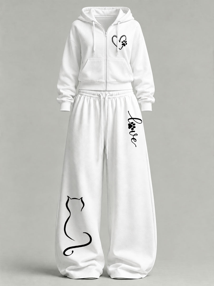 Women's Cute Cat Print Casual Set