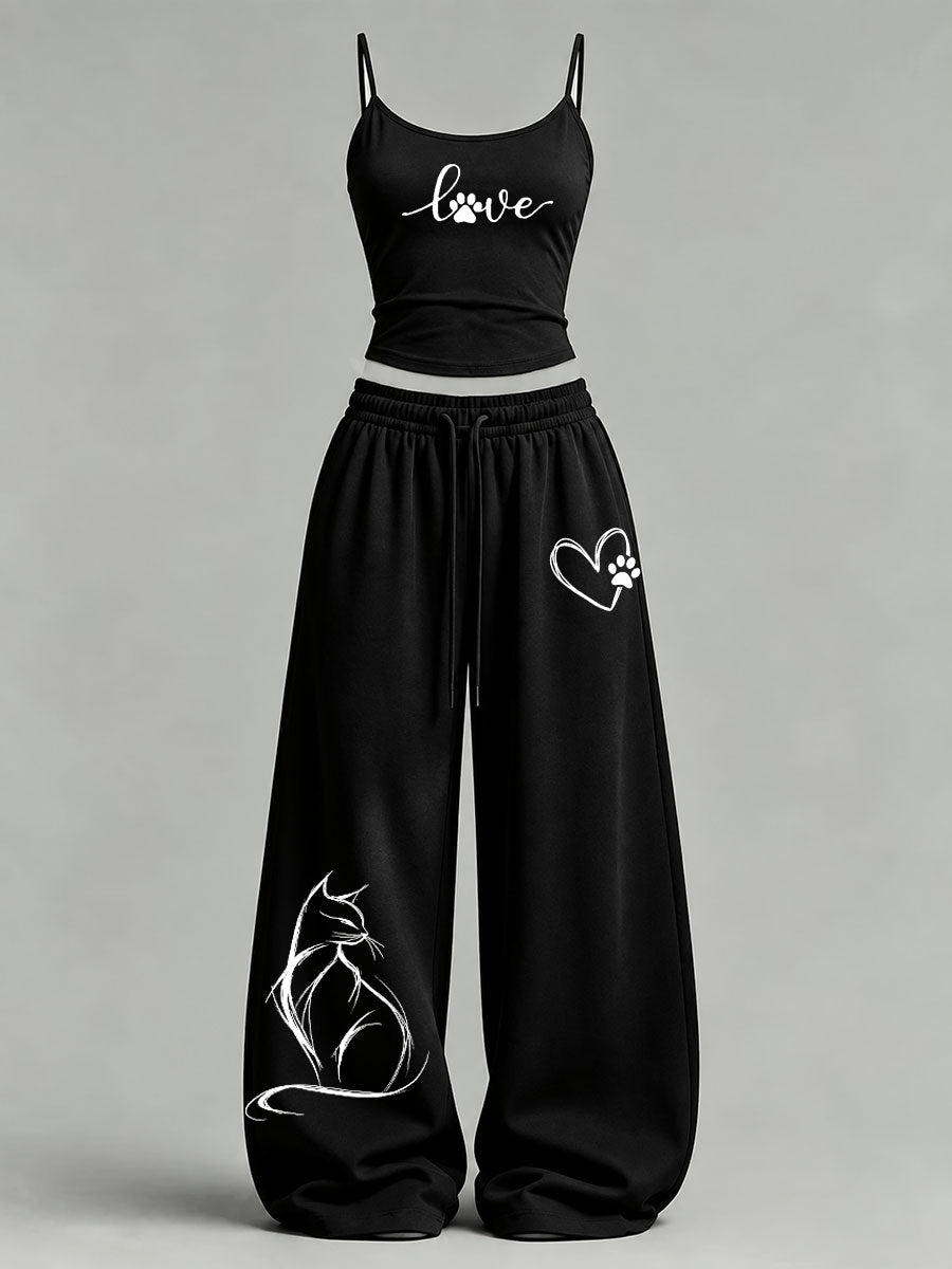 Women's Cute Cat Print Casual Set