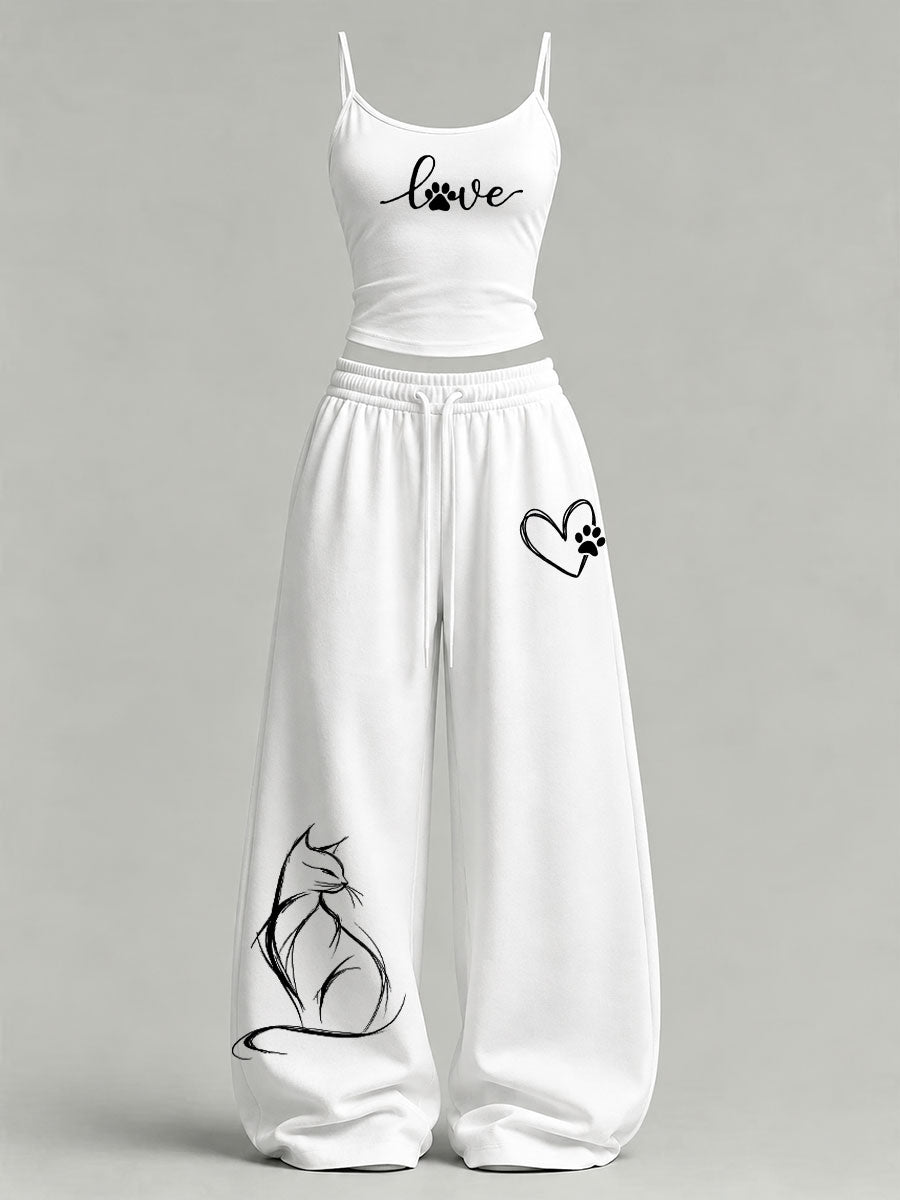 Women's Cute Cat Print Casual Set