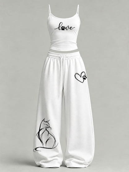 Women's Cute Cat Print Casual Set