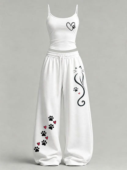 Women's Cute Cat Print Casual Set