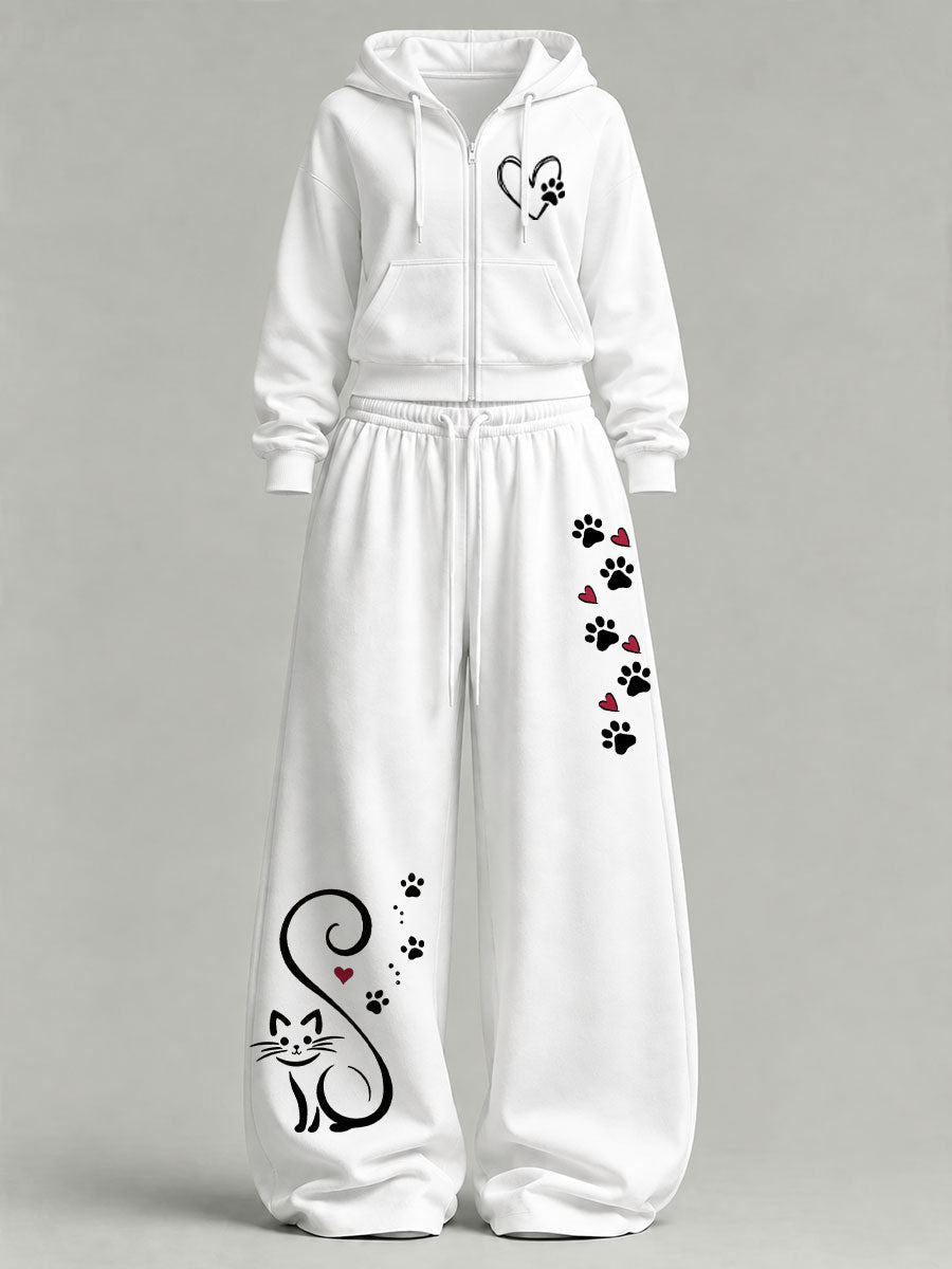 Women's Cute Cat Print Casual Set