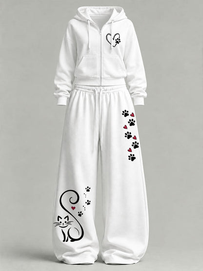 Women's Cute Cat Print Casual Set