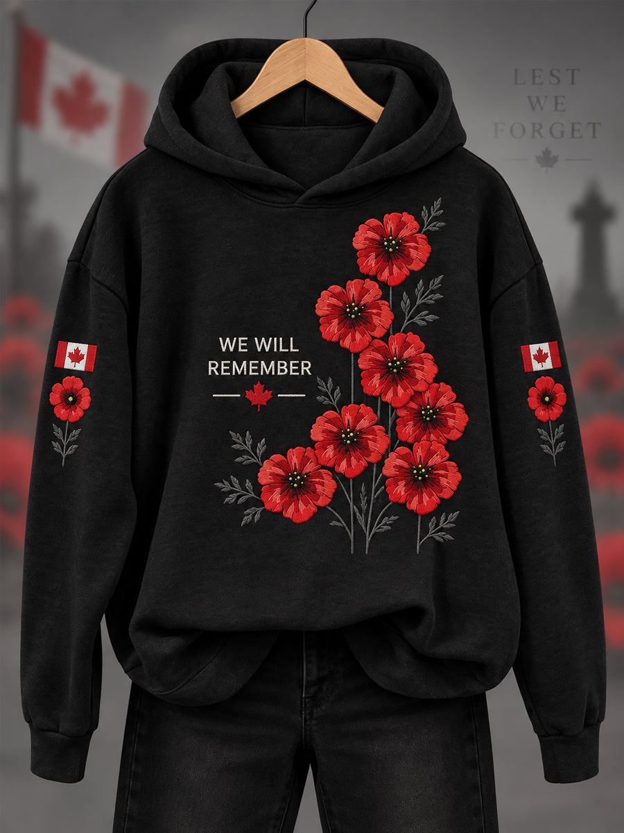 Women's Lest We Forget Canada Remembrance Day Print Hoodie