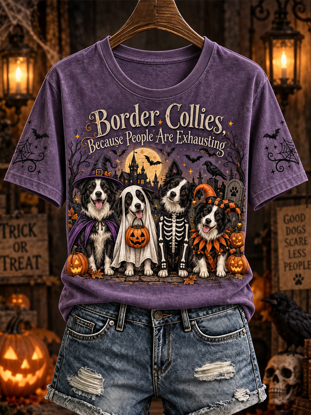 Women's Halloween Costume Dog Pattern Design Casual Short-sleeved T-shirt