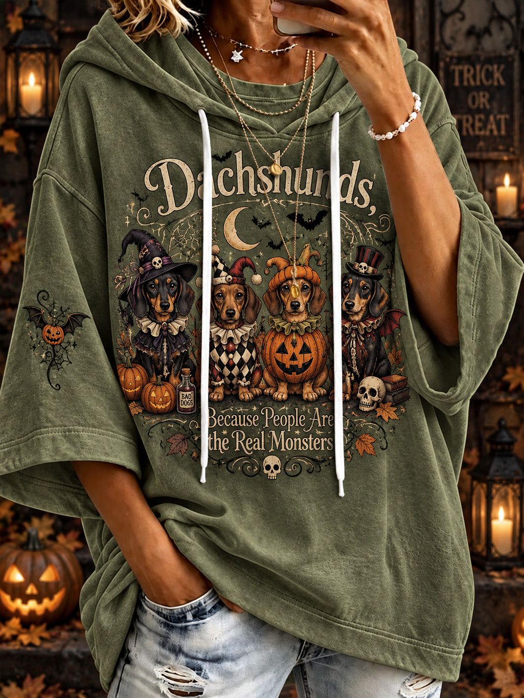 Women’s Halloween Costume Dog Pattern Design Casual Hoodie