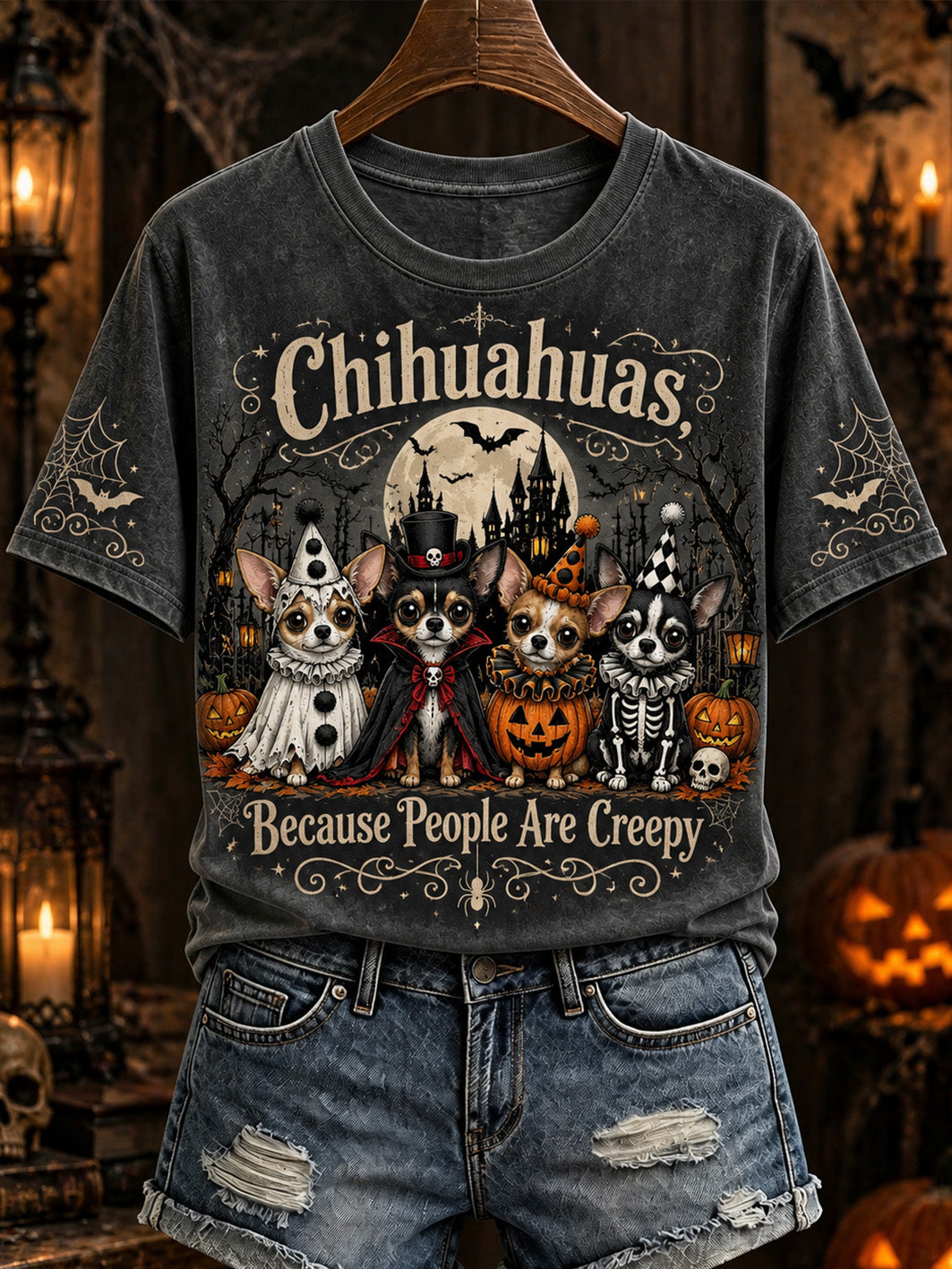 Women's Halloween Costume Dog Pattern Design Casual Short-sleeved T-shirt