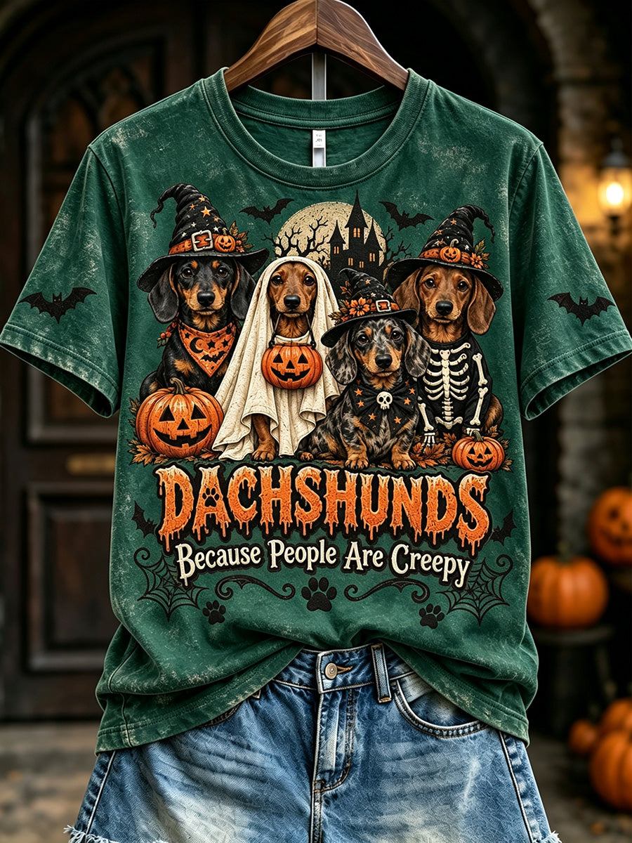 Women's Dachshunds Because People Are Creepy Halloween Print Short-sleeved T-shirt