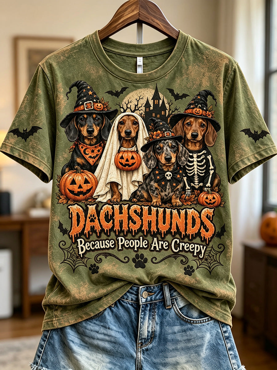 Women's Dachshunds Because People Are Creepy Halloween Print Short-sleeved T-shirt