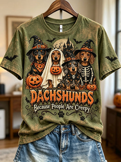 Women's Dachshunds Because People Are Creepy Halloween Print Short-sleeved T-shirt