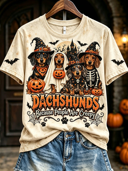 Women's Dachshunds Because People Are Creepy Halloween Print Short-sleeved T-shirt