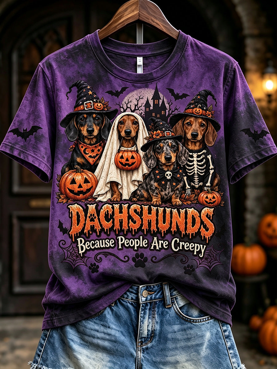 Women's Dachshunds Because People Are Creepy Halloween Print Short-sleeved T-shirt