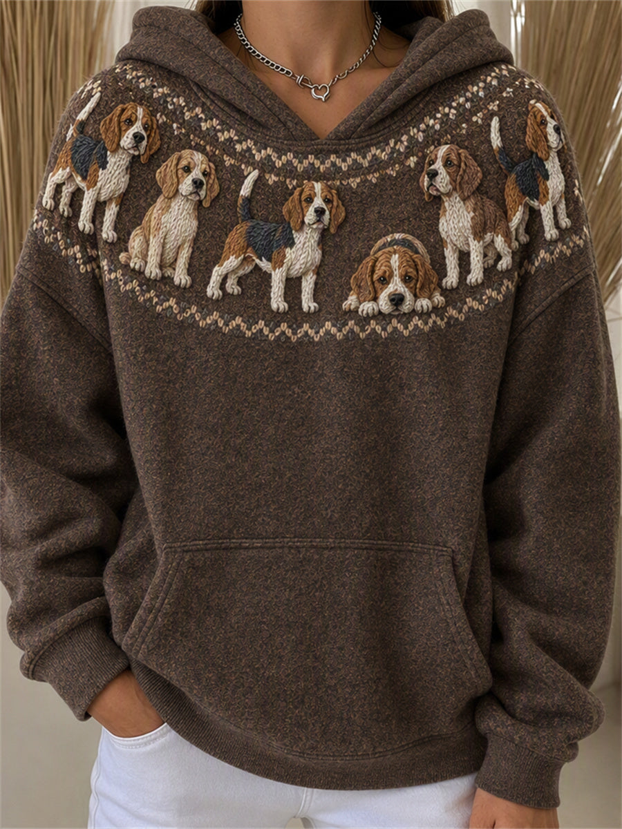 Women's Vintage Beagle Dogs Yoke Isle Print Hoodie