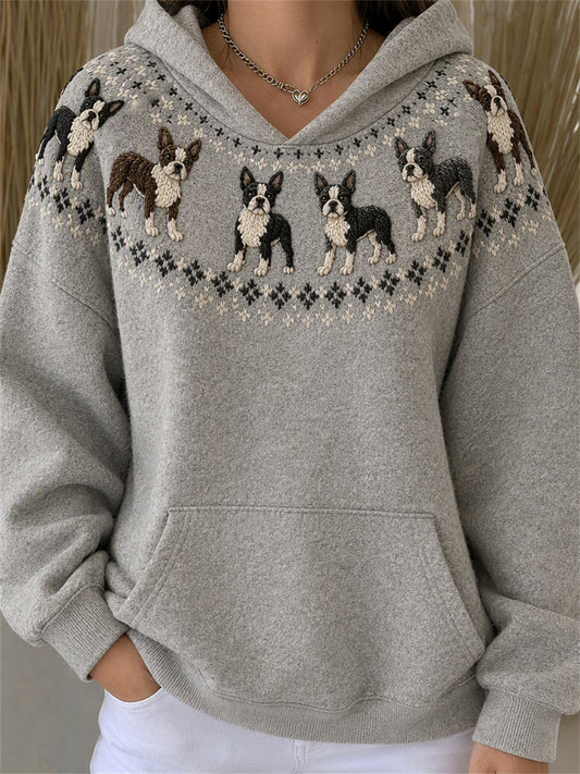 Women's Vintage Terrier Dogs Yoke Isle Print Hoodie