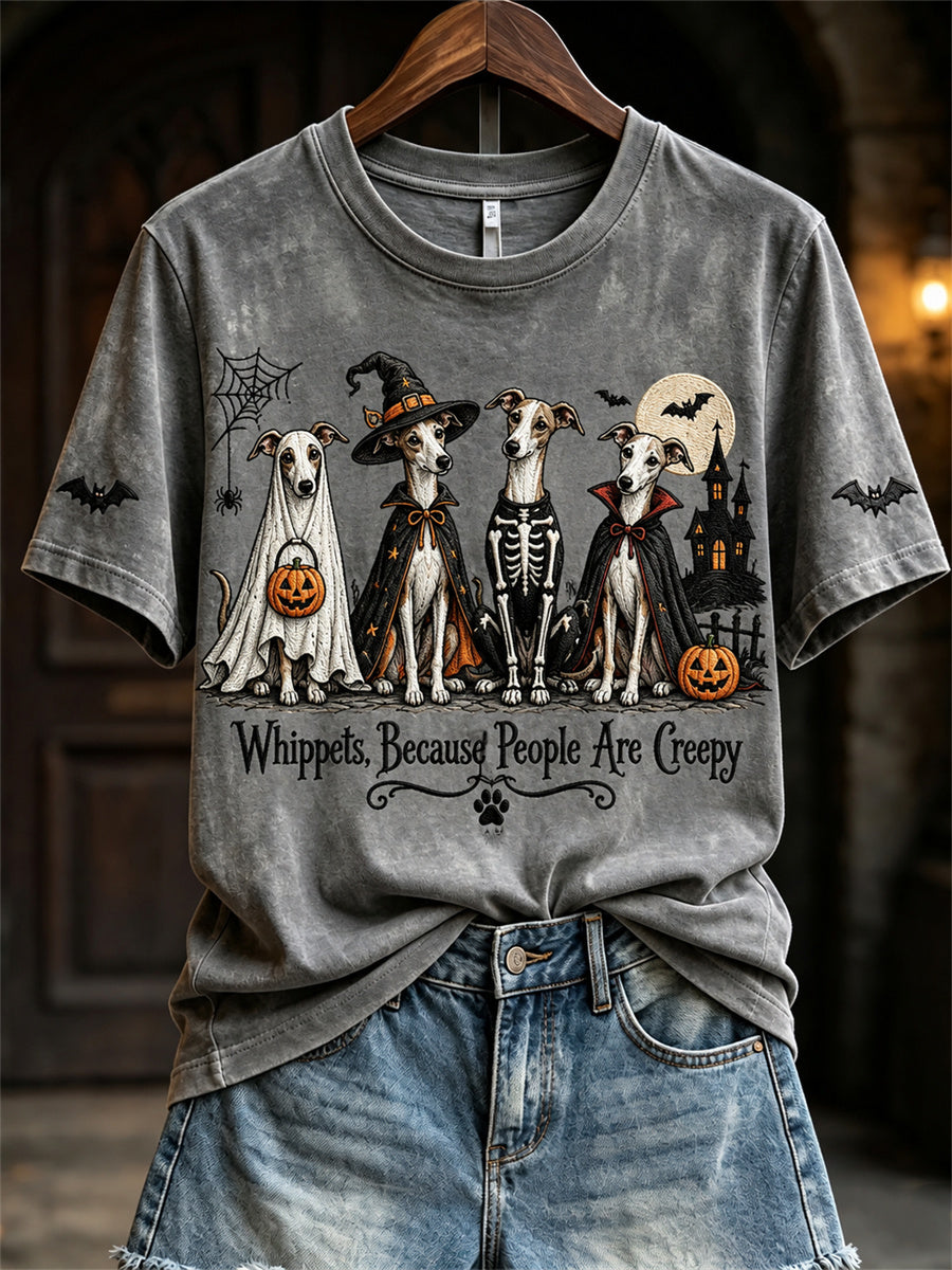 Women's Whippets Because People Are Creepy Halloween Dogs Print short-sleeved T-shirt
