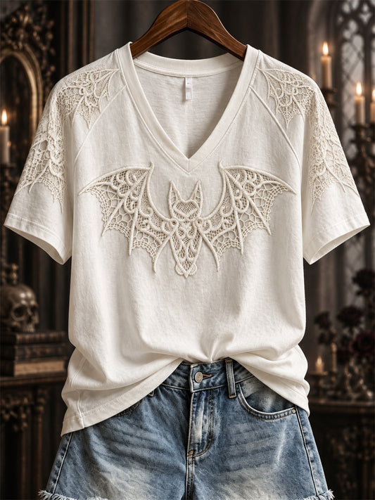 Women's Halloween Gothic Lace Bat Art Print short-sleeved T-shirt