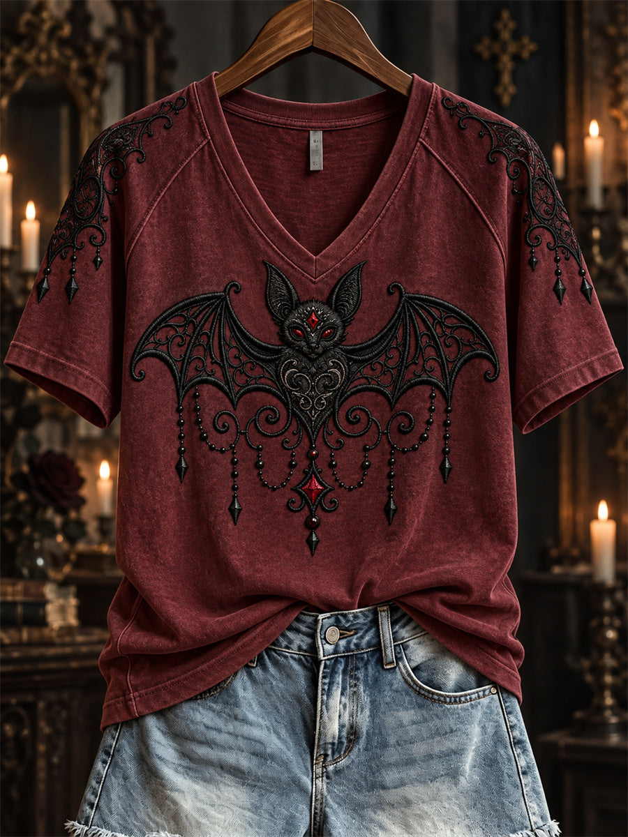 Women's Halloween Gothic Lace Bat Art Print short-sleeved T-shirt
