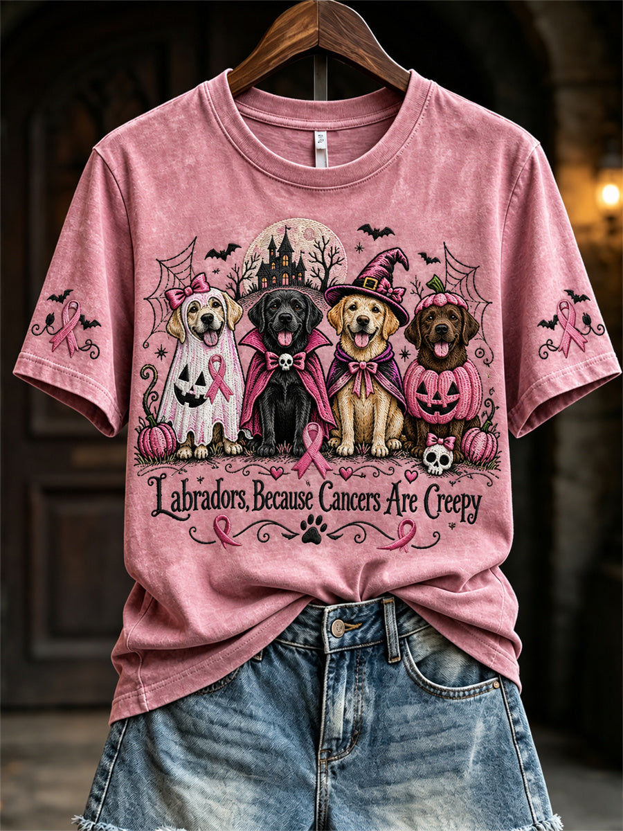 Women's Labradors Because Cancers Are Creepy Halloween Pink Dogs Print short-sleeved T-shirt