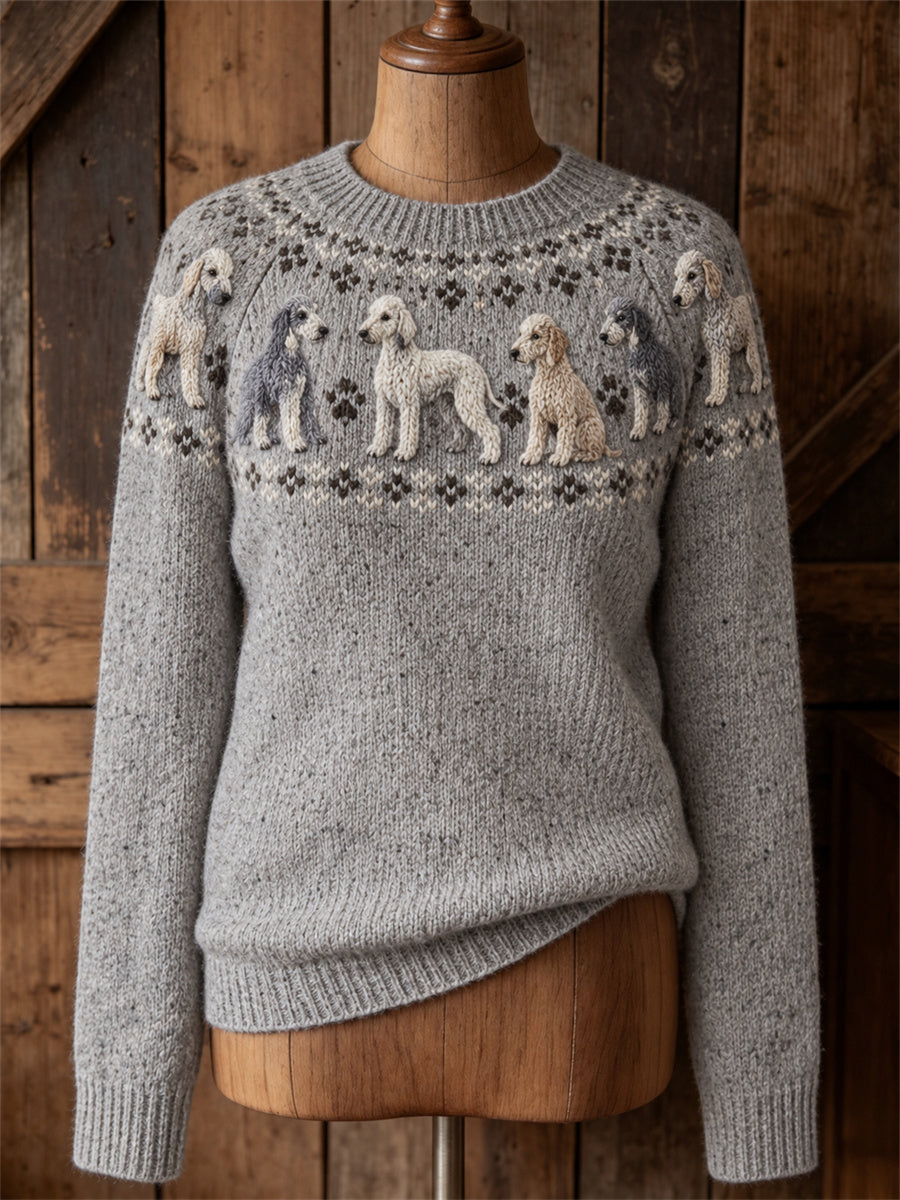 Women's Bedlington Terrier Dogs Yoke Isle Print crew neck sweater