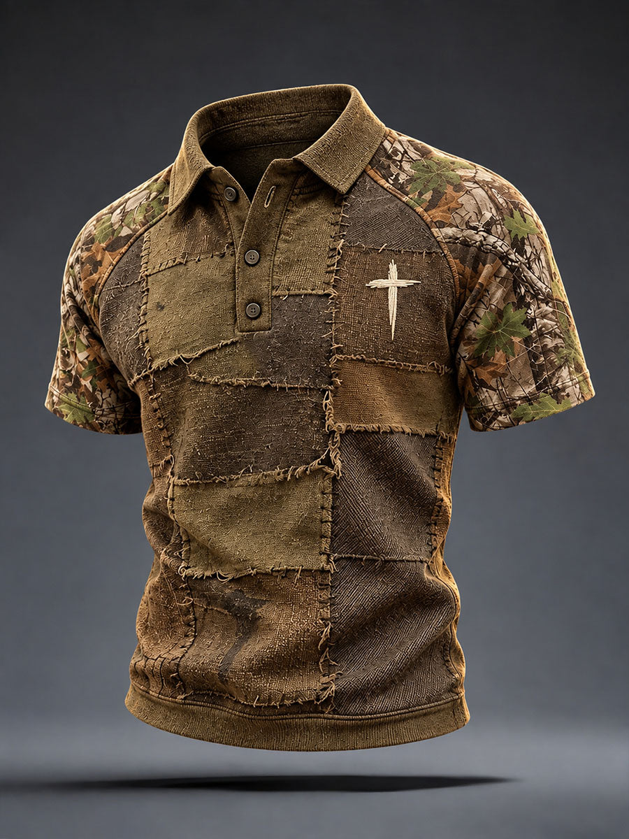 Men's Christian Cross Pattern Patchwork Art T-Shirt