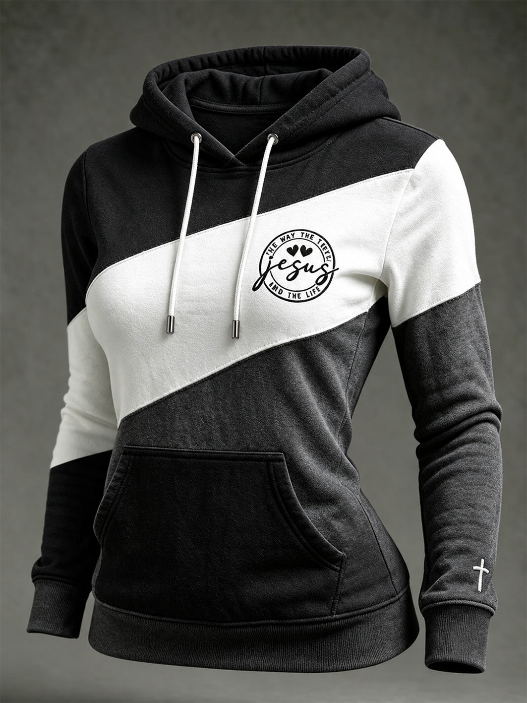 Women's Faith-Themed Color-Blocked Design Casual Hoodie