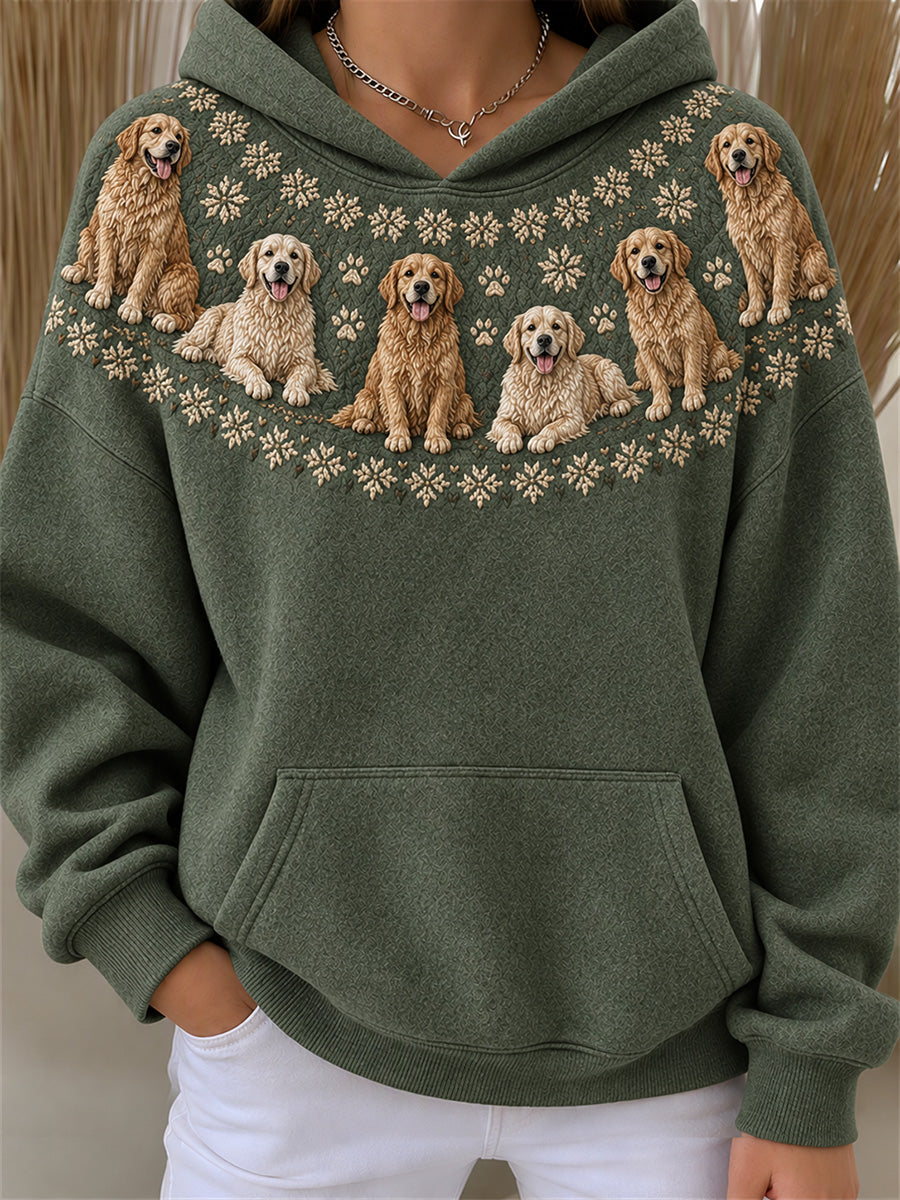 Women's Vintage Golden Retriever Yoke Isle Print Cozy Hoodie