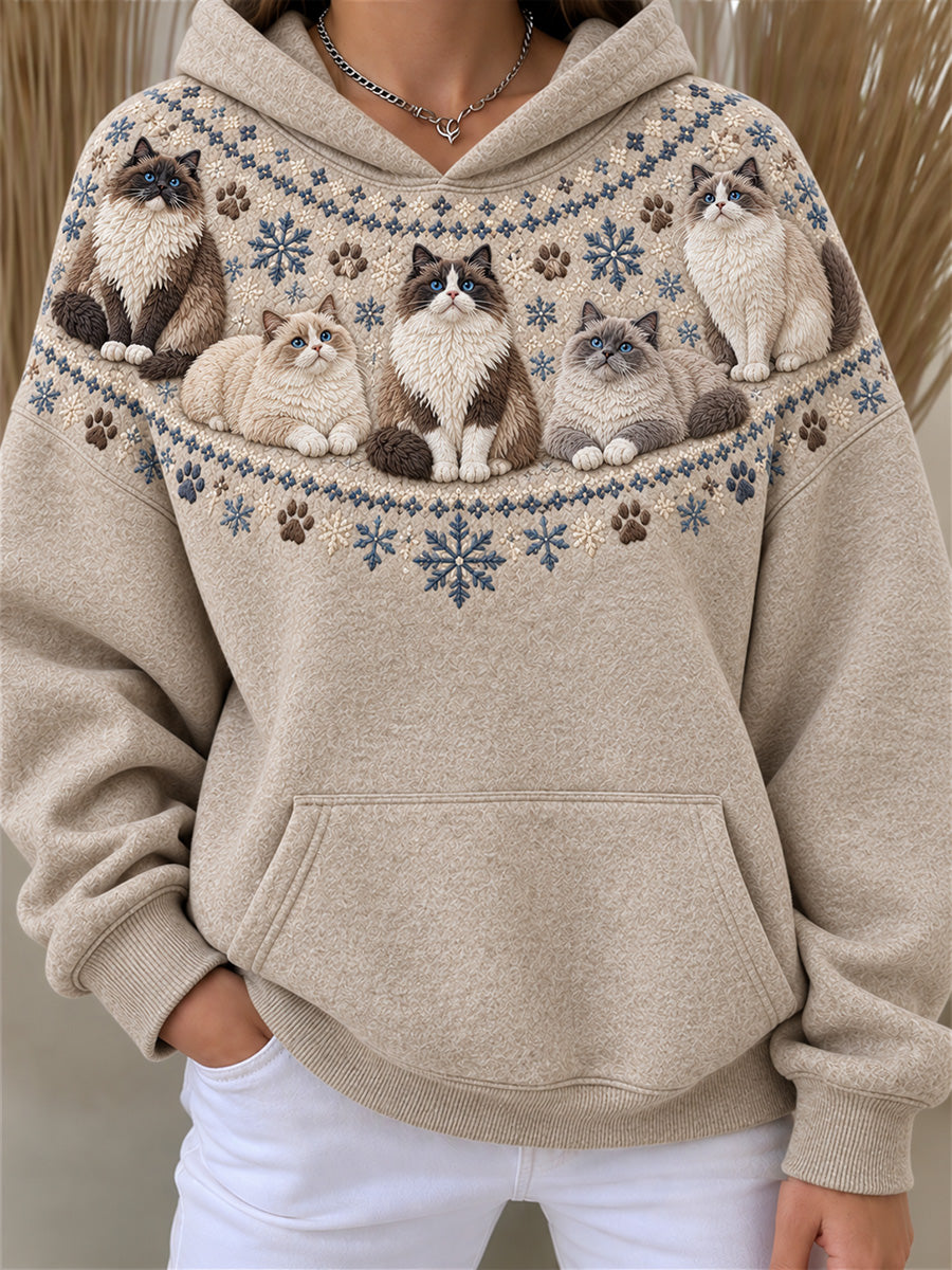 Women's Vintage Ragdoll Cats Yoke Isle Print Cozy Hoodie