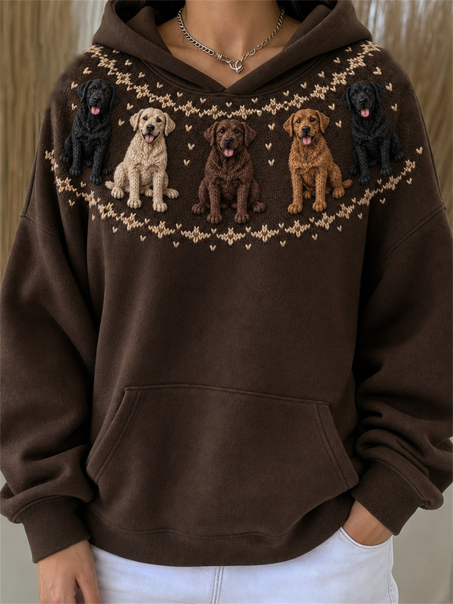 Women's Vintage Labrador Dogs Yoke Isle Print Cozy Hoodie