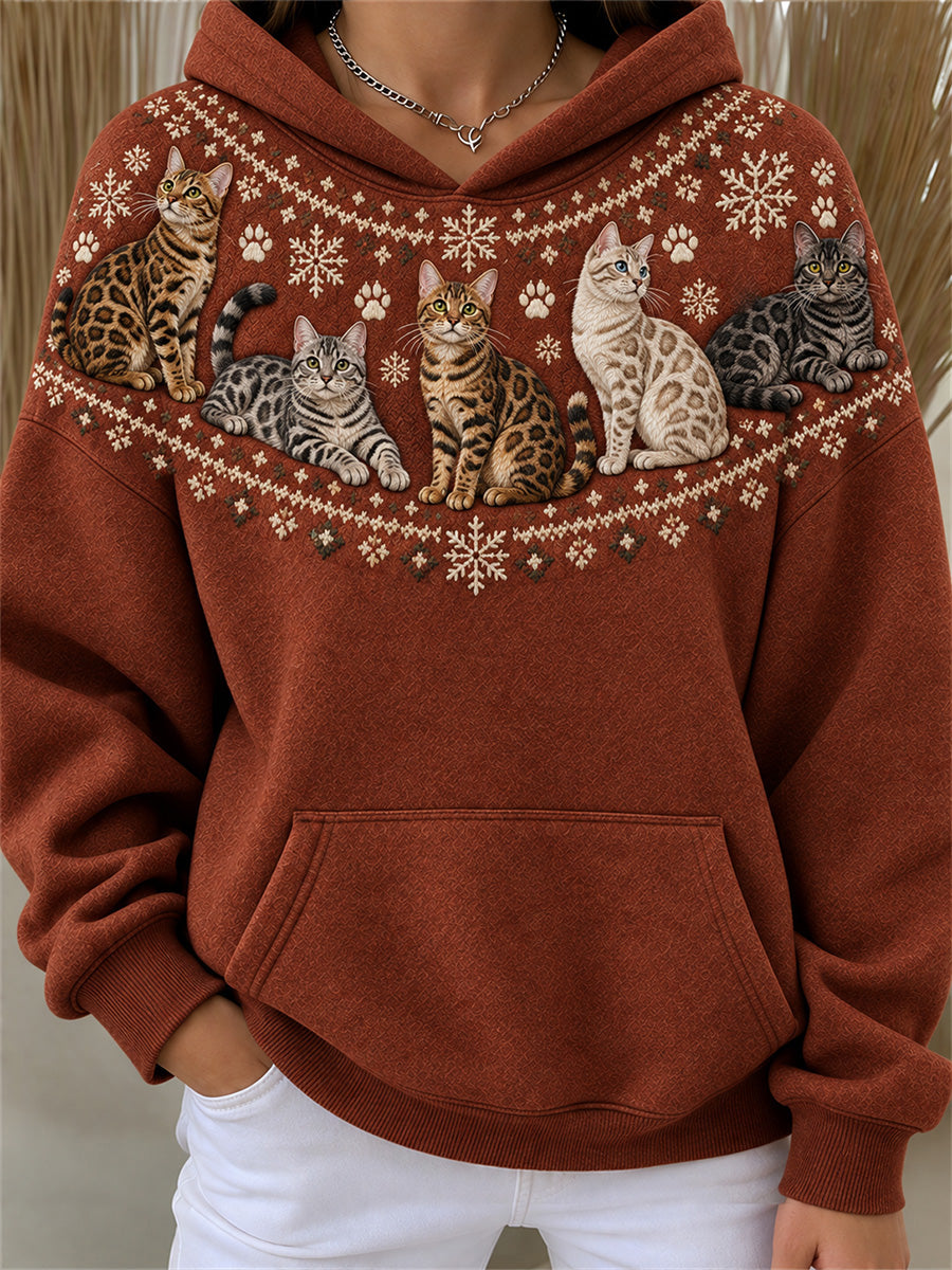 Women's Vintage Benguese Cats Yoke Isle Print Cozy Hoodie