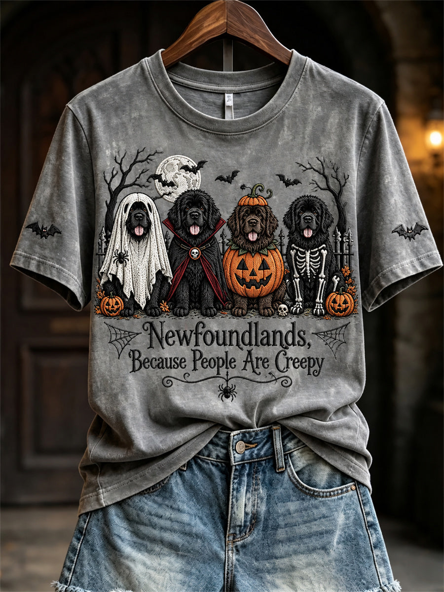 Women's Newfoundlands Because People Are Creepy Halloween Dogs Print short-sleeved T-shirt