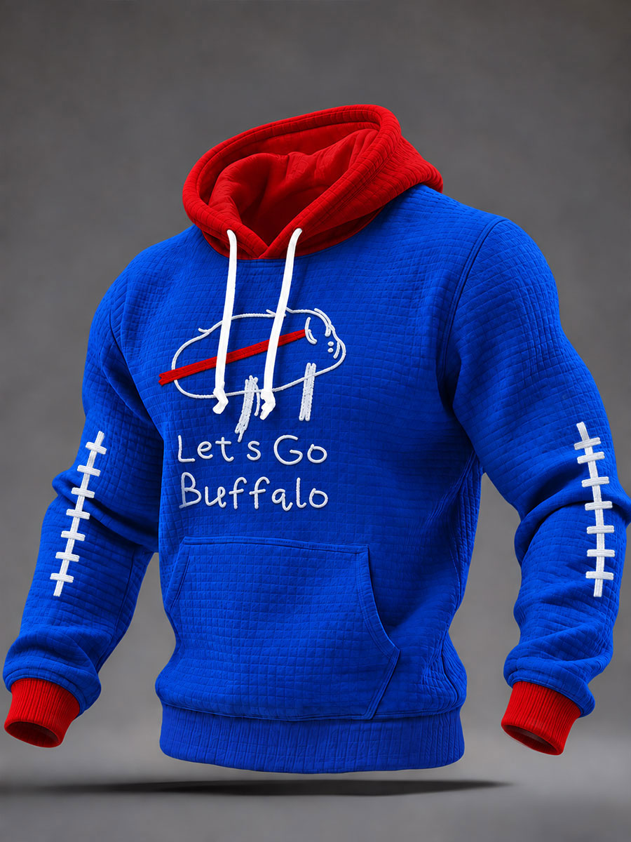 Wen's Let's Go Buffalo Football Fans Lovers Gameday Casual Checkered Cotton Hoodie
