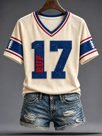 Women's Football Lover Buffalo Art Printed T-shirt