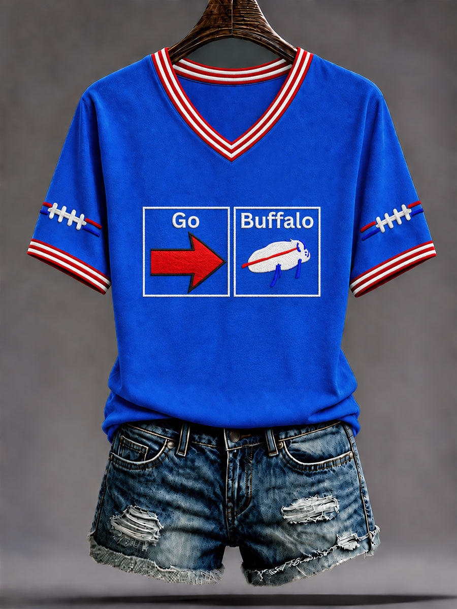 Women's Let's Go Buffalo Football Fans Lovers Gameday Casual Short-Sleeved T-shirt