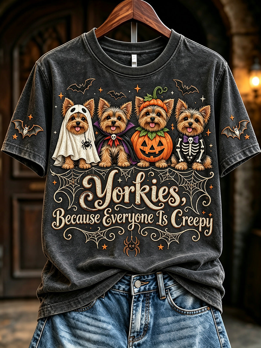 Women's Yorkies Because People Are Creepy Halloween Print Short-sleeved T-shirt