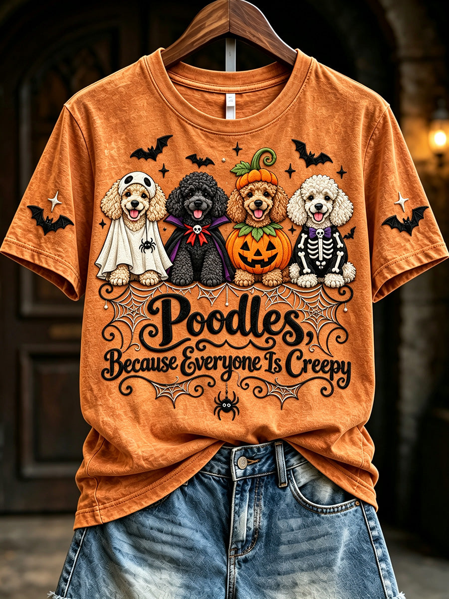 Women's Poodles Because People Are Creepy Halloween Print Short-sleeved T-shirt