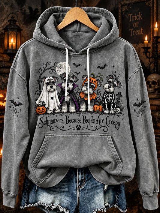 Women's Halloween-Themed Dog Pattern Casual Hoodie