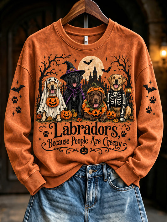 Women's Halloween-Themed Witch And Dog Pattern Casual Sweatshirt