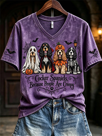 Women's Cocker Spaniels Because People Are Creepy Halloween Dogs Print short-sleeved T-shirt