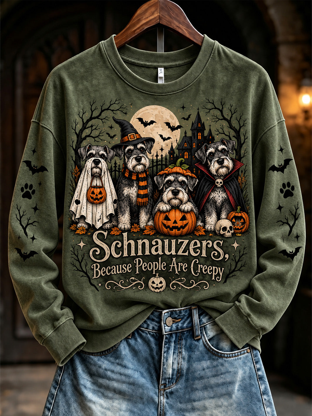Women's Halloween-Themed Witch And Dog Pattern Casual  Sweatshirt