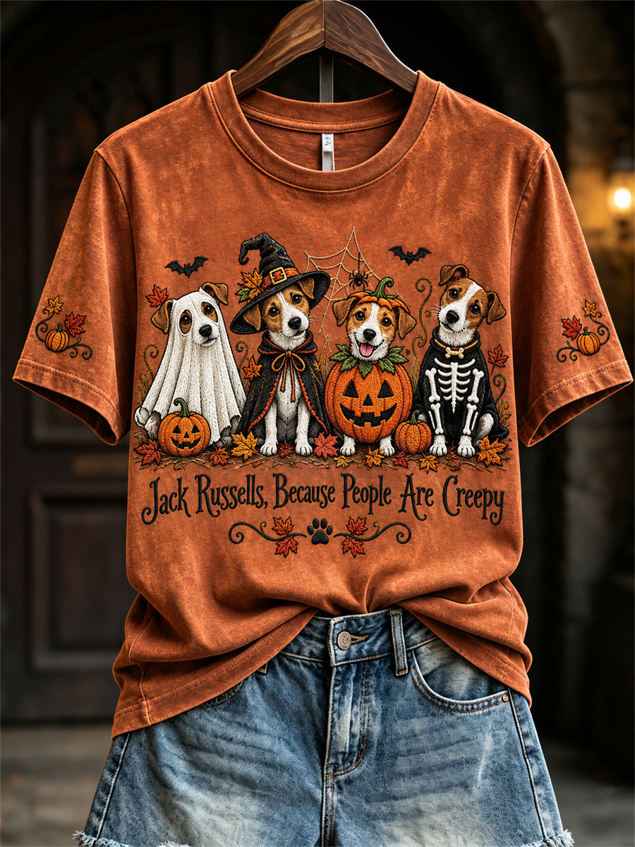 Women's Jack Russells Because People Are Creepy Fall Halloween Dogs Print short-sleeved T-shirt