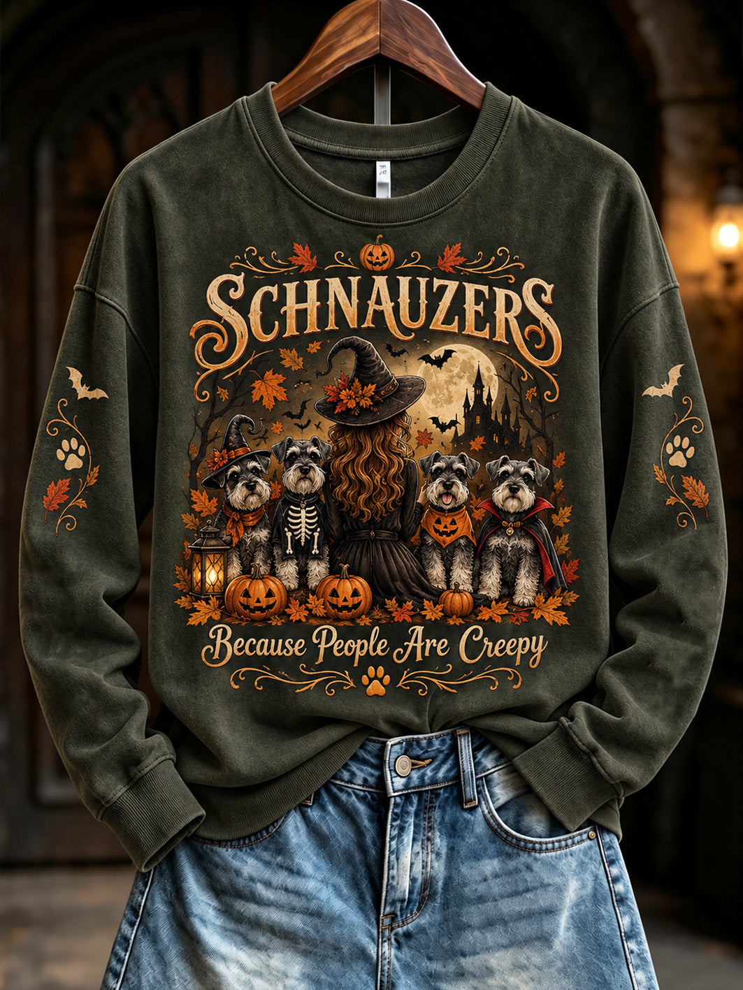 Women's Halloween-Themed Witch And Dog Pattern Casual  Sweatshirt