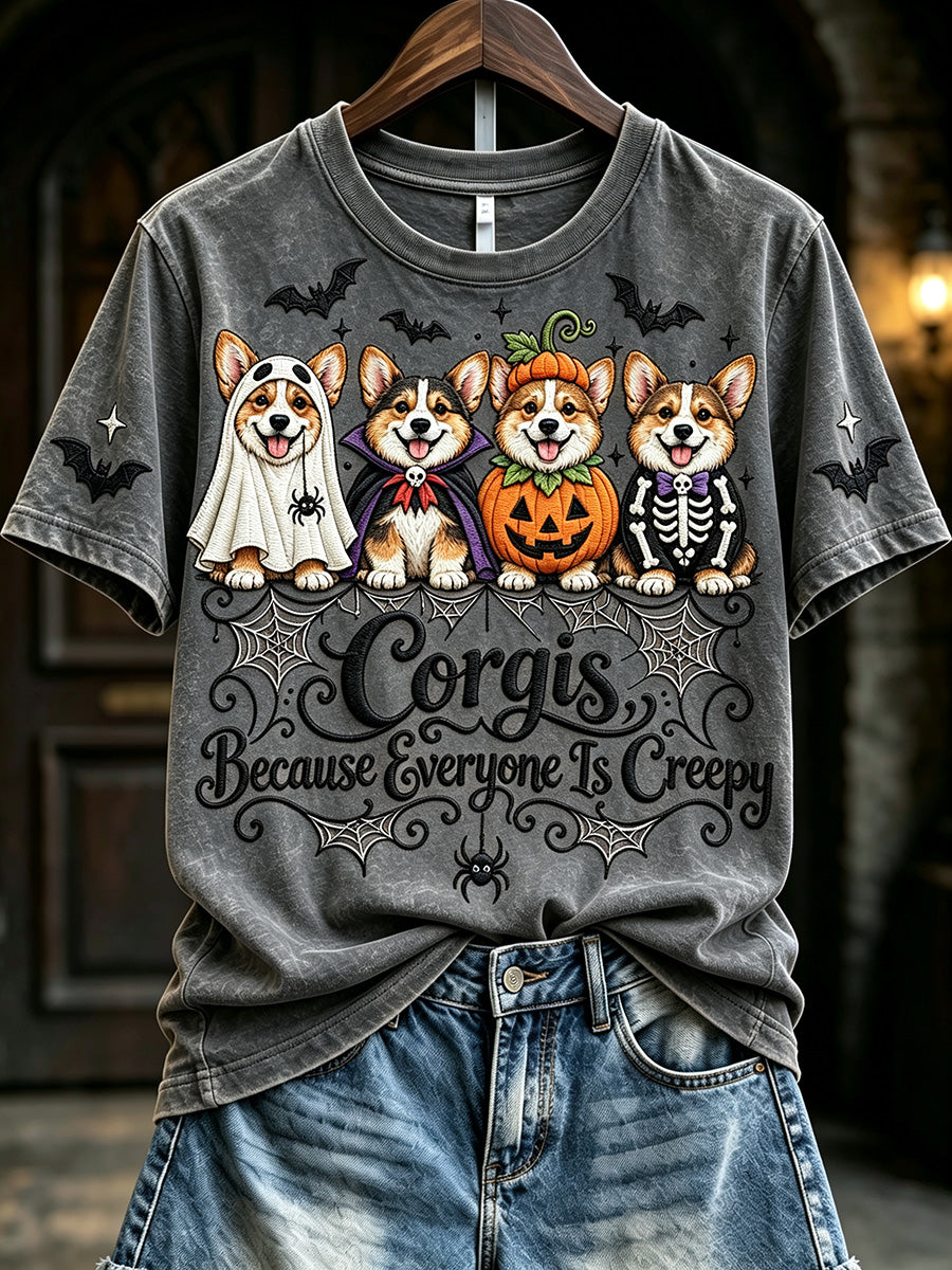 Women's Corgis Because People Are Creepy Halloween Print Short-sleeved T-shirt