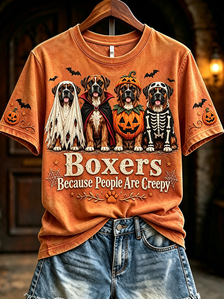 Women's Boxers Because People Are Creepy Halloween Print Short-sleeved T-shirt