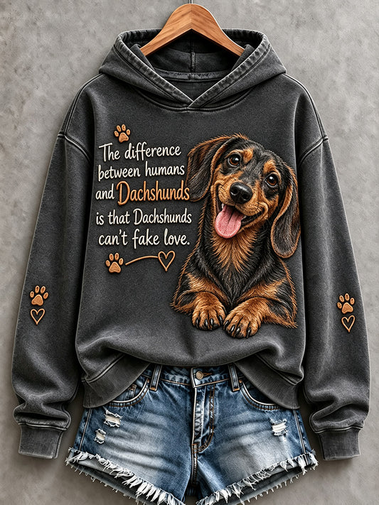 Women's Dachshunds Can't Fake Love Cute Dog Print Comfy Hoodie