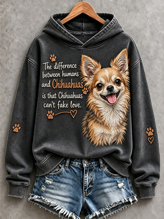Women's Chihuahuas Can't Fake Love Cute Dog Print Comfy Hoodie