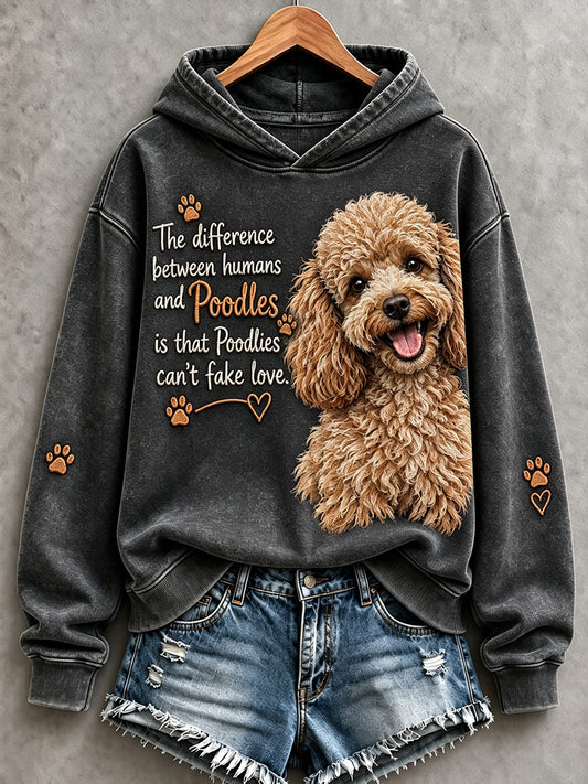 Women's Poodles Can't Fake Love Cute Dog Print Comfy Hoodie