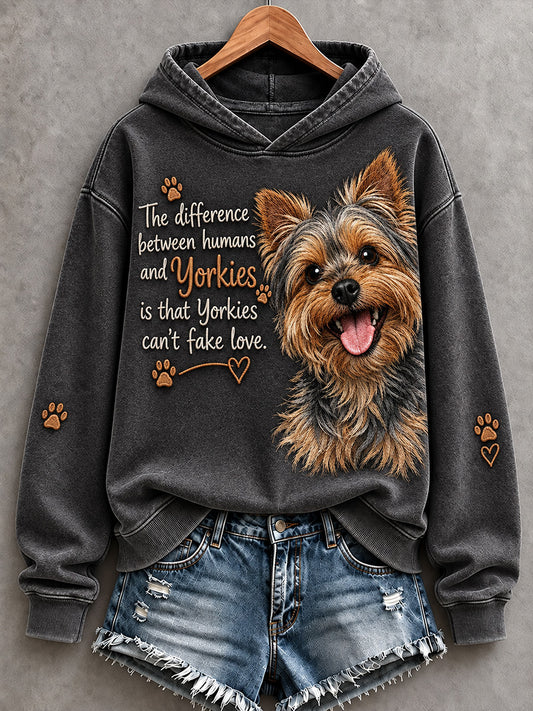 Women's Yorkies Can't Fake Love Cute Dog Print Comfy Hoodie