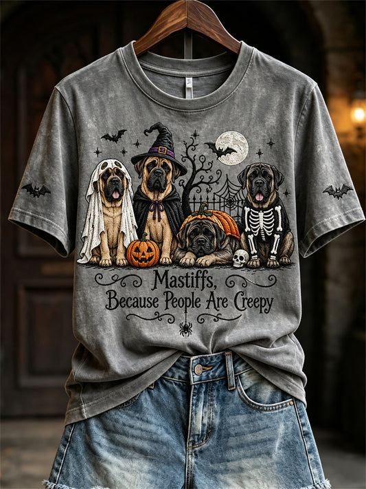 Women's Mastiffs Because People Are Creepy Halloween Dogs Print short-sleeved T-shirt