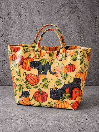 Women's Black Cat and Pumpkin Handbag