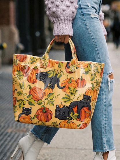 Women's Black Cat and Pumpkin Handbag